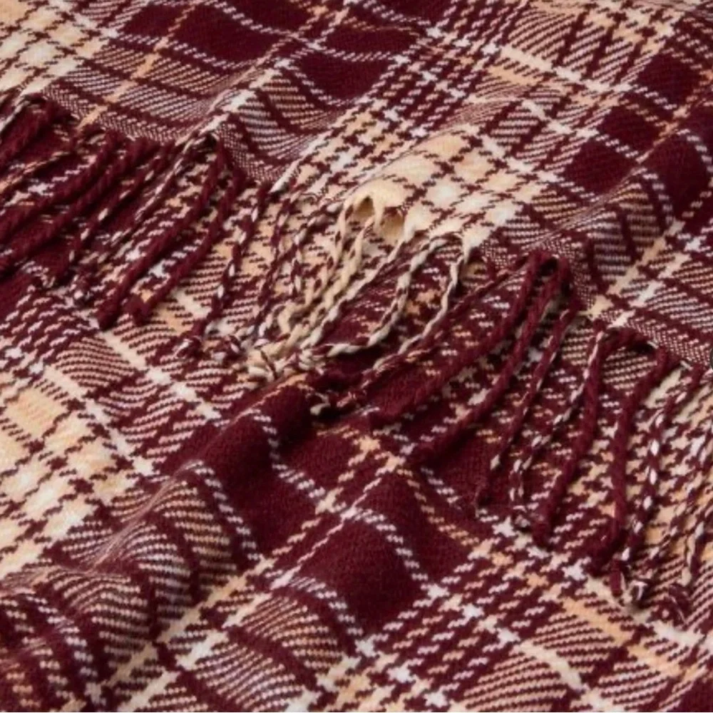 Fall Plaid Woven Throw Blanket Burgundy/Cream - Hearth & Hand Magnolia